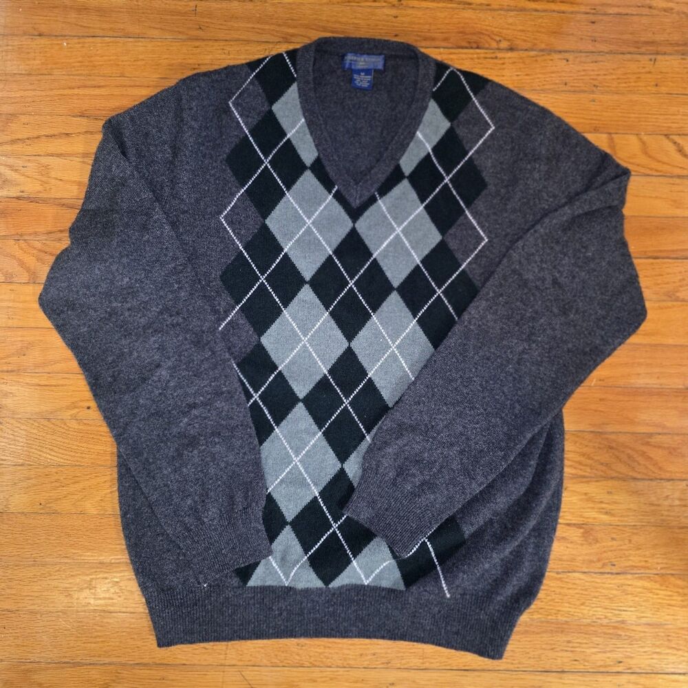 Joseph & Lyman 100% Cashmere Argyle V Neck Preppy Sweater - Men's Medium